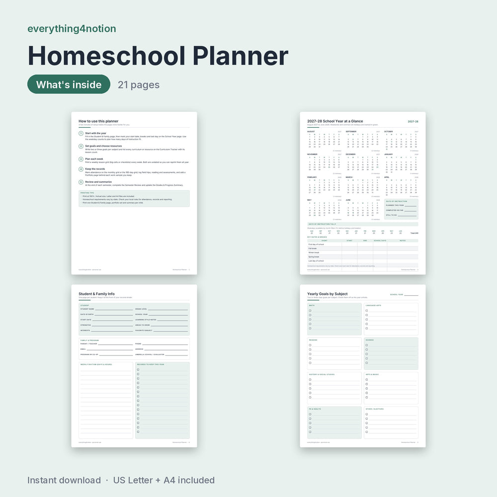 Homeschool Planner - what's inside