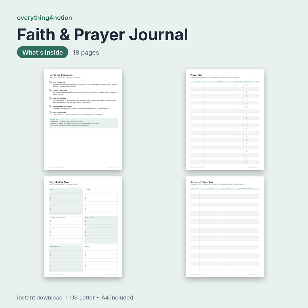 Faith & Prayer Journal - what's inside