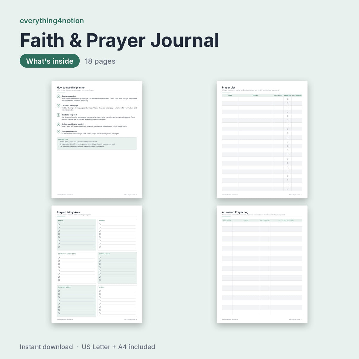 Faith & Prayer Journal - what's inside
