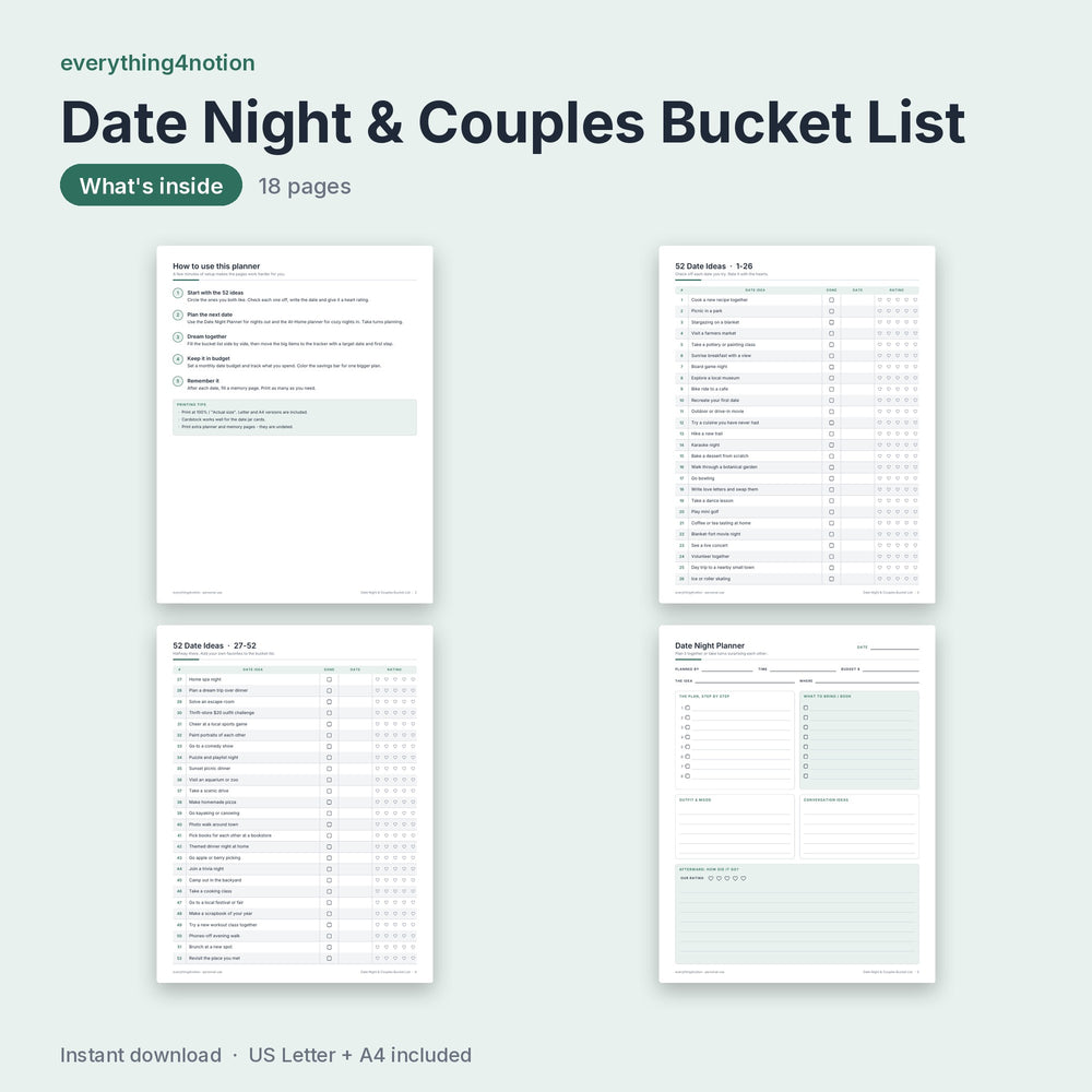 Date Night & Couples Bucket List - what's inside