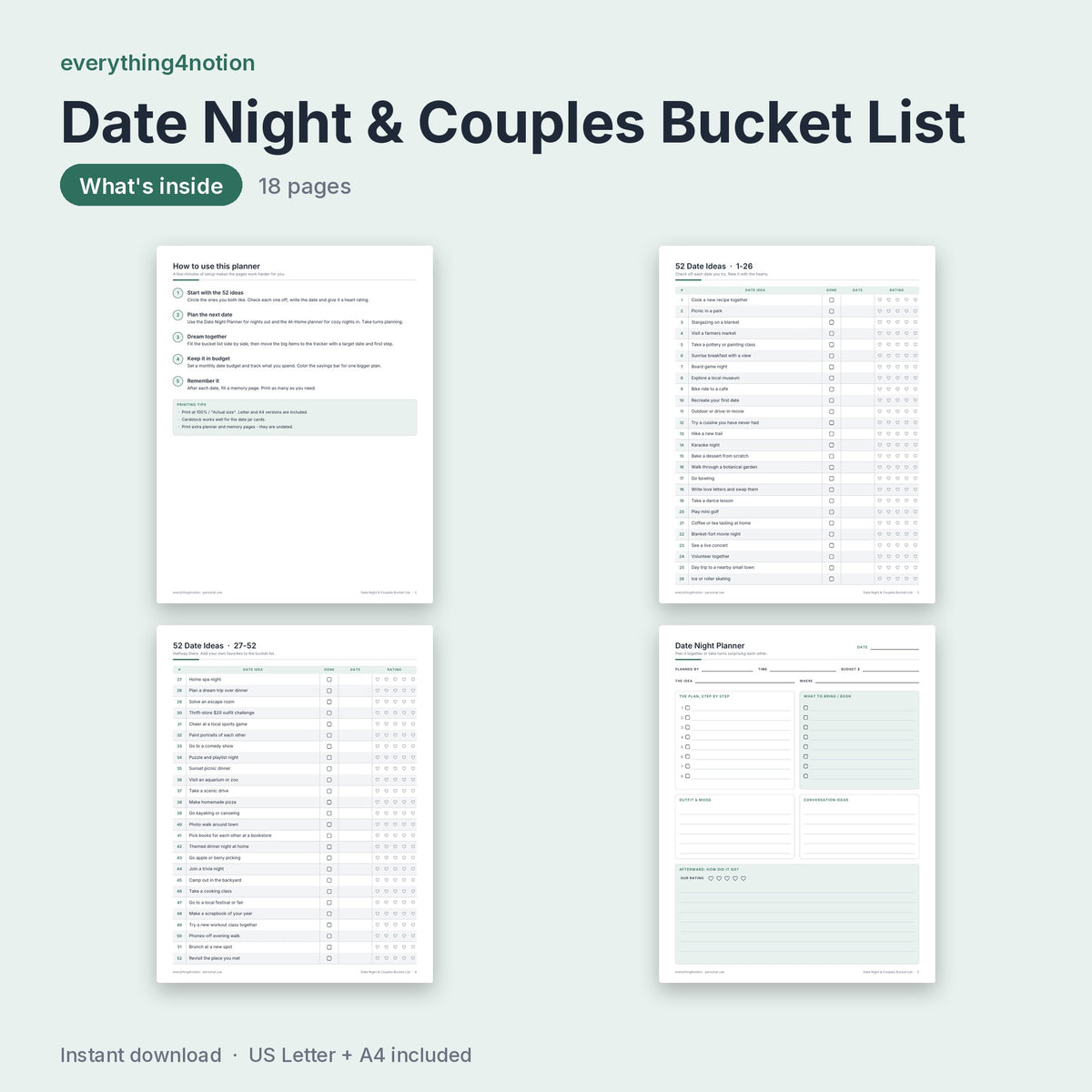 Date Night & Couples Bucket List - what's inside