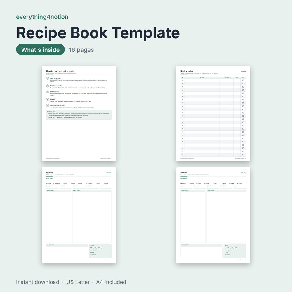 Recipe Book Template - what's inside