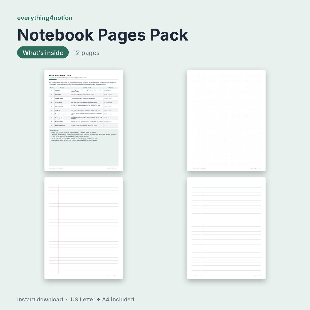 Notebook Pages Pack - what's inside