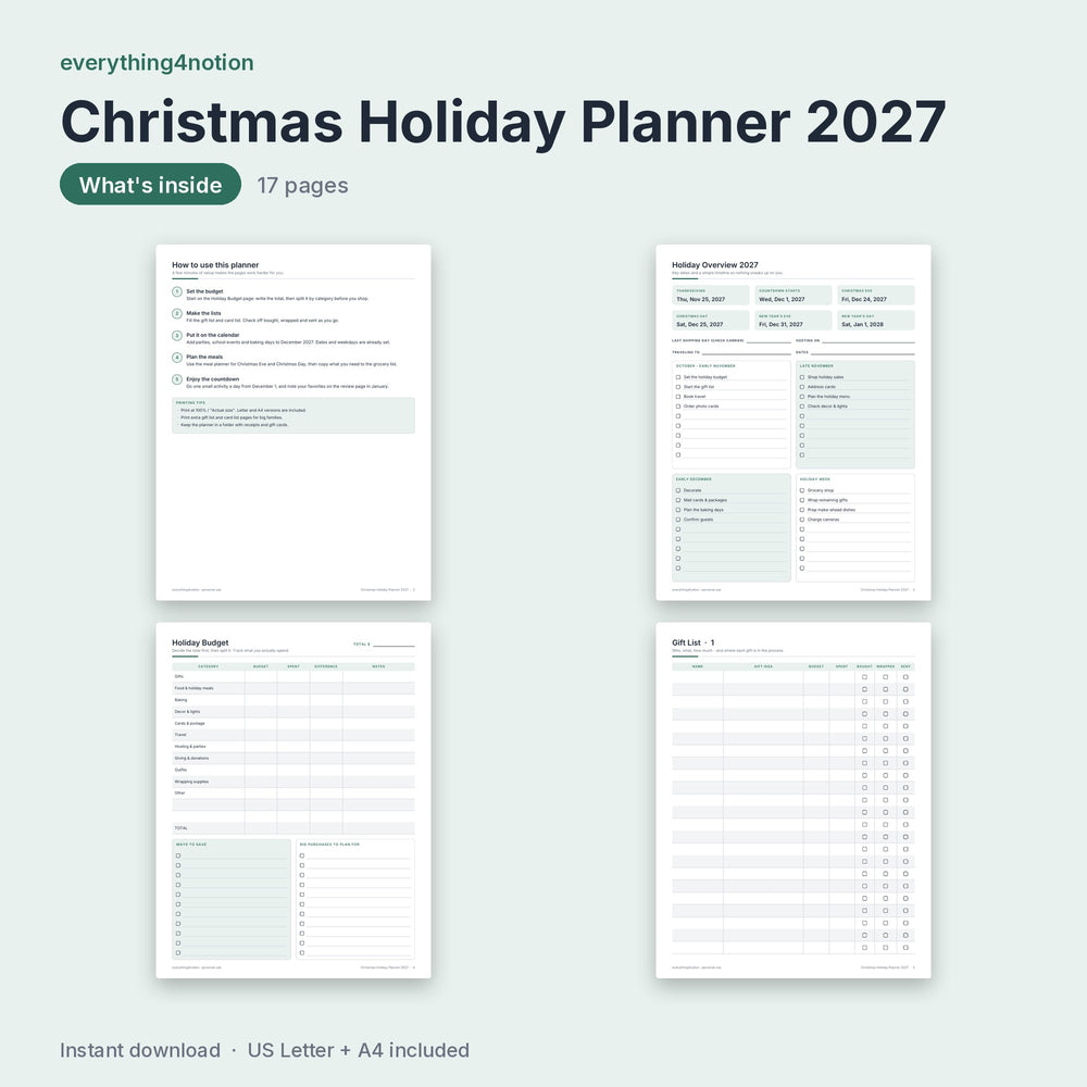 Christmas Holiday Planner 2027 - what's inside