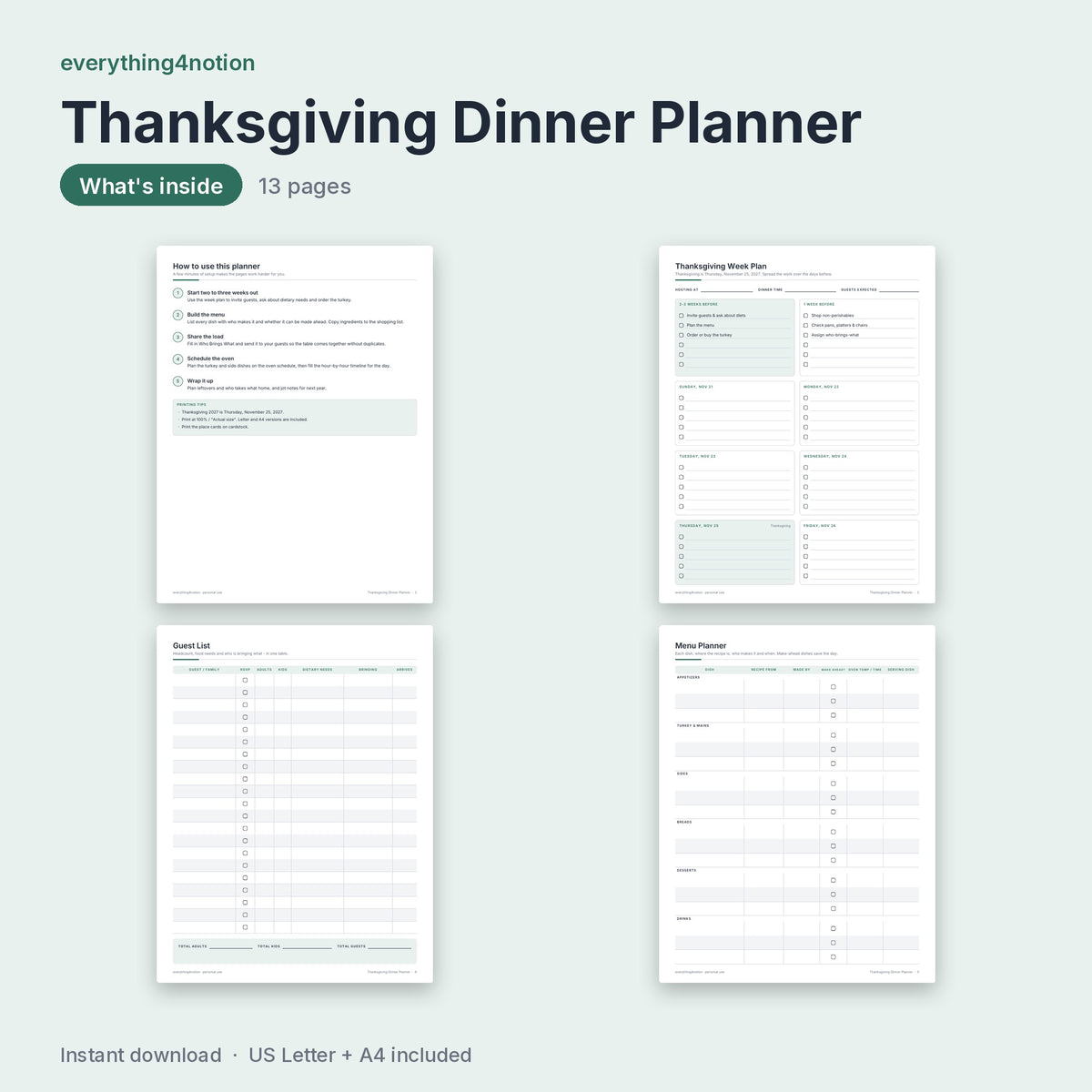 Thanksgiving Dinner Planner - what's inside