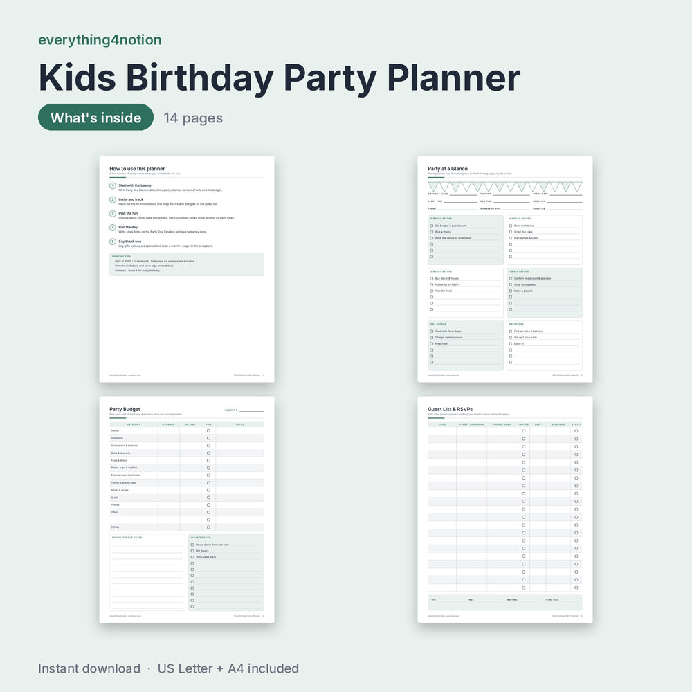 Kids Birthday Party Planner - what's inside