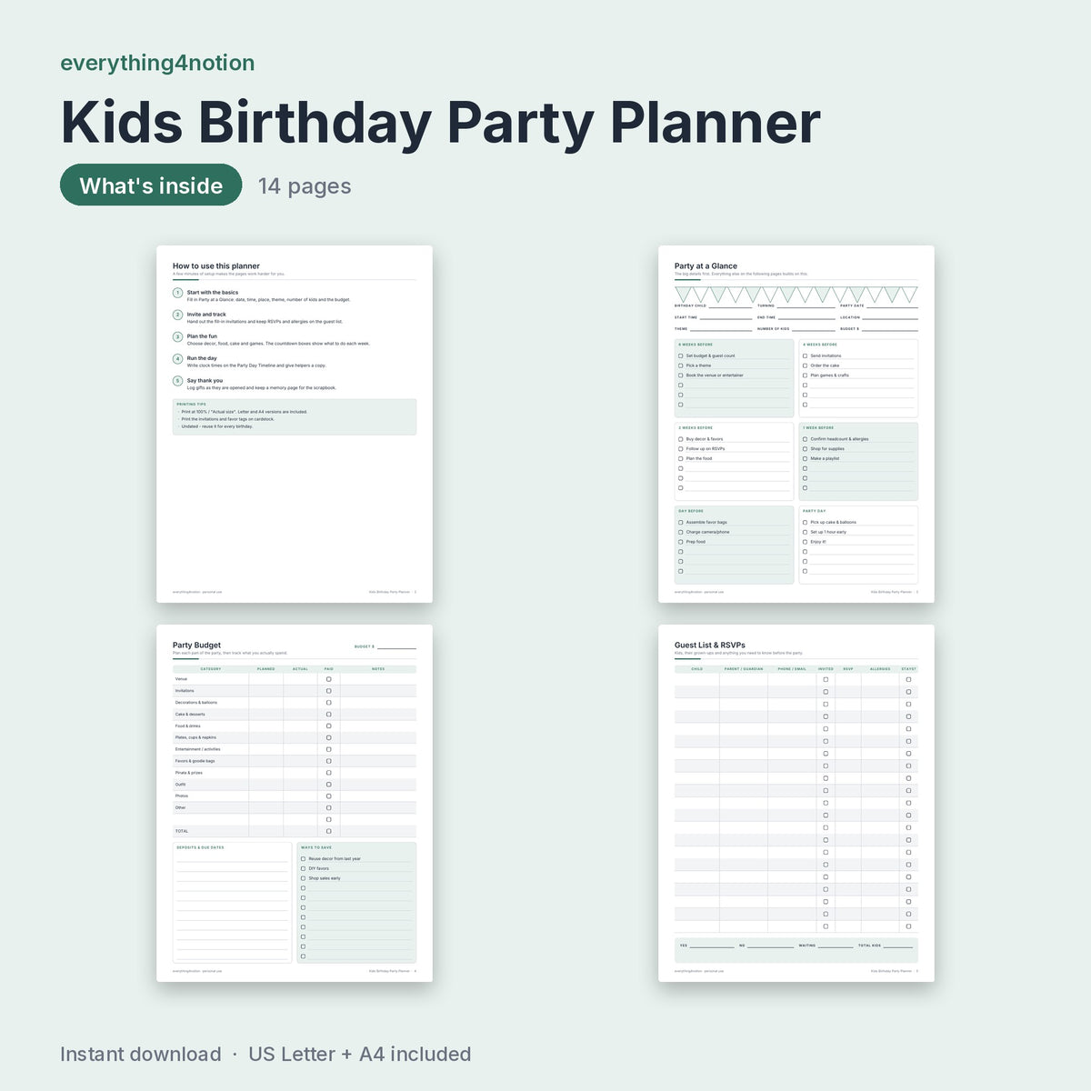Kids Birthday Party Planner - what's inside