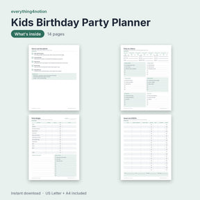 Kids Birthday Party Planner - what's inside