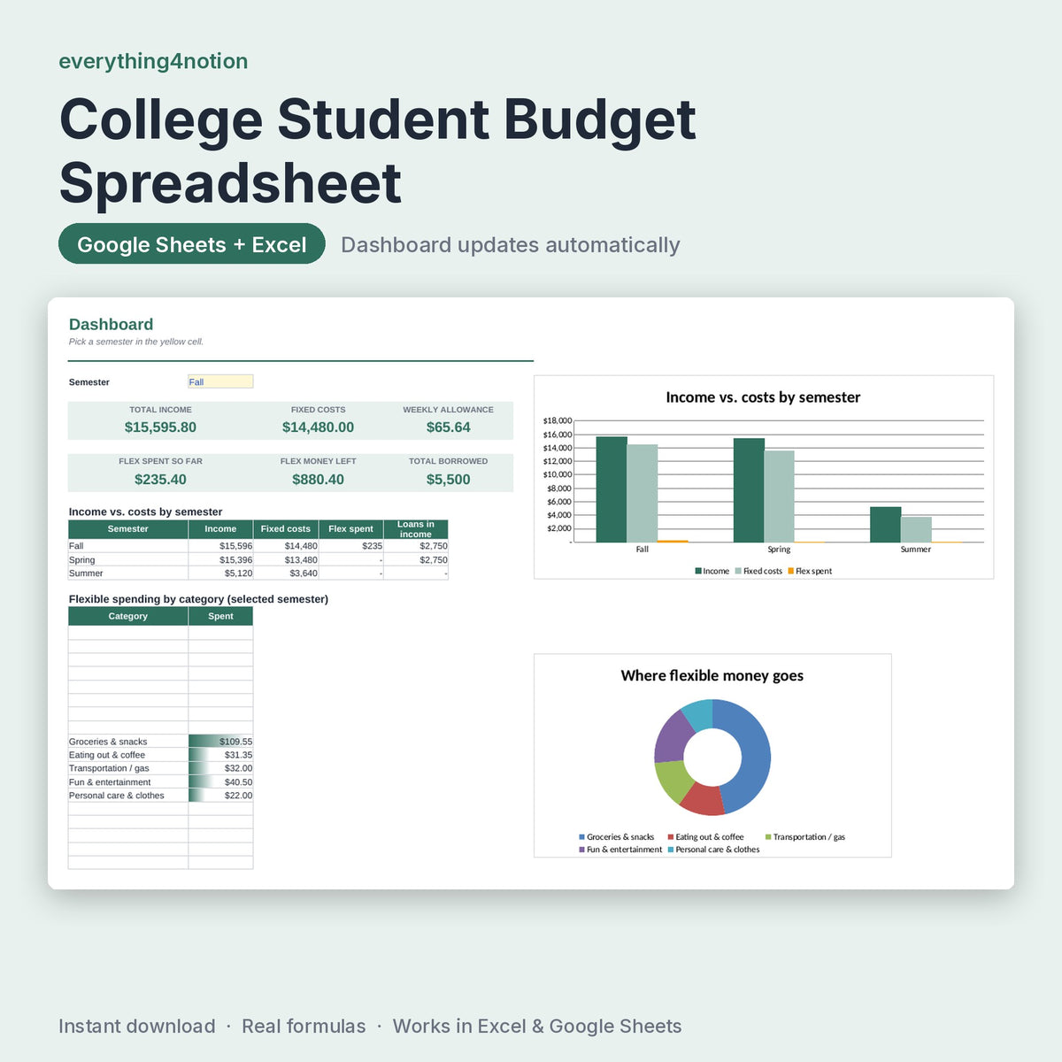 Student Budget Spreadsheet – preview