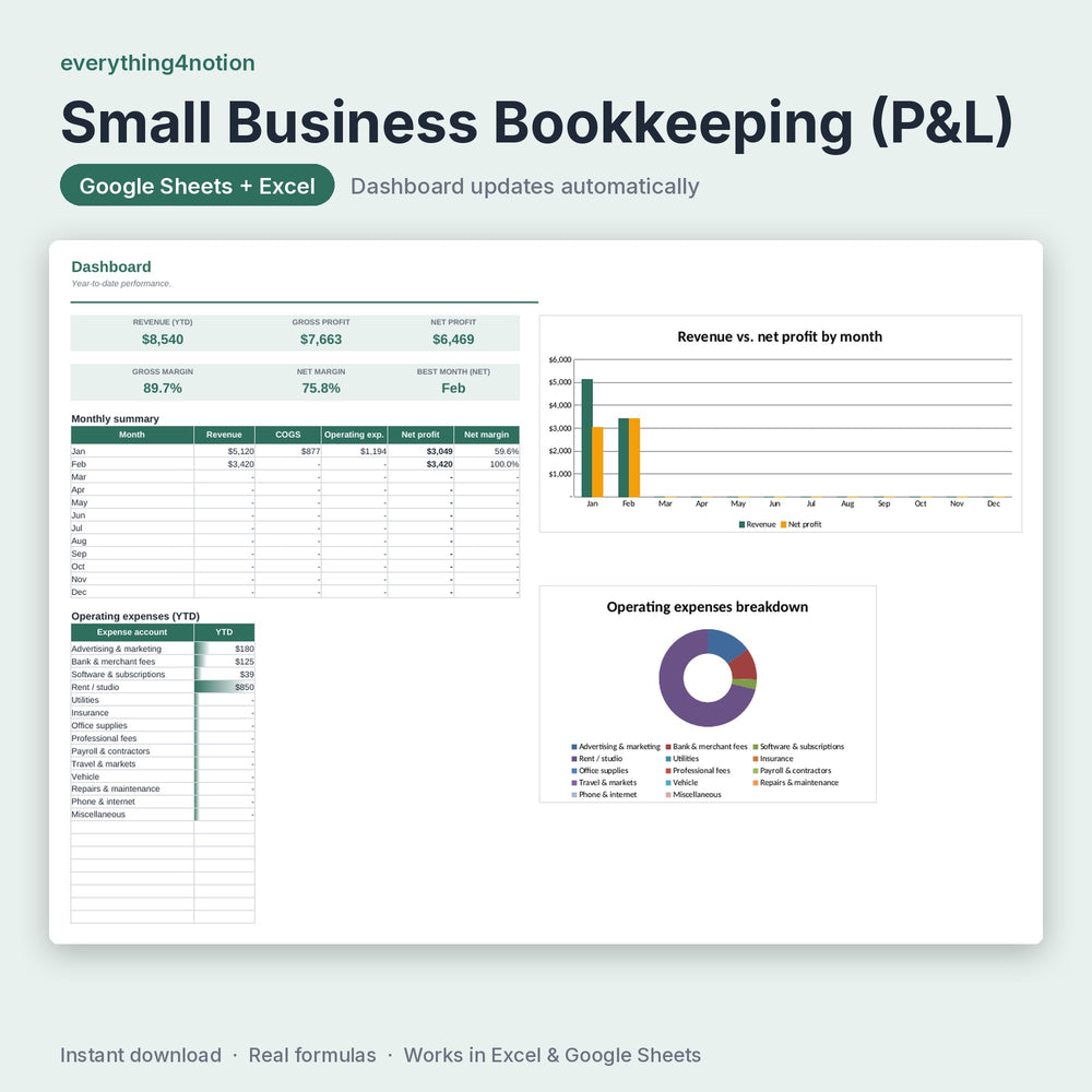 Small Business Bookkeeping Spreadsheet – preview