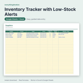 Inventory Spreadsheet – inside the template