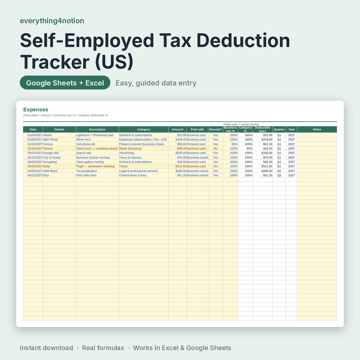 Tax Deduction Tracker – inside the template