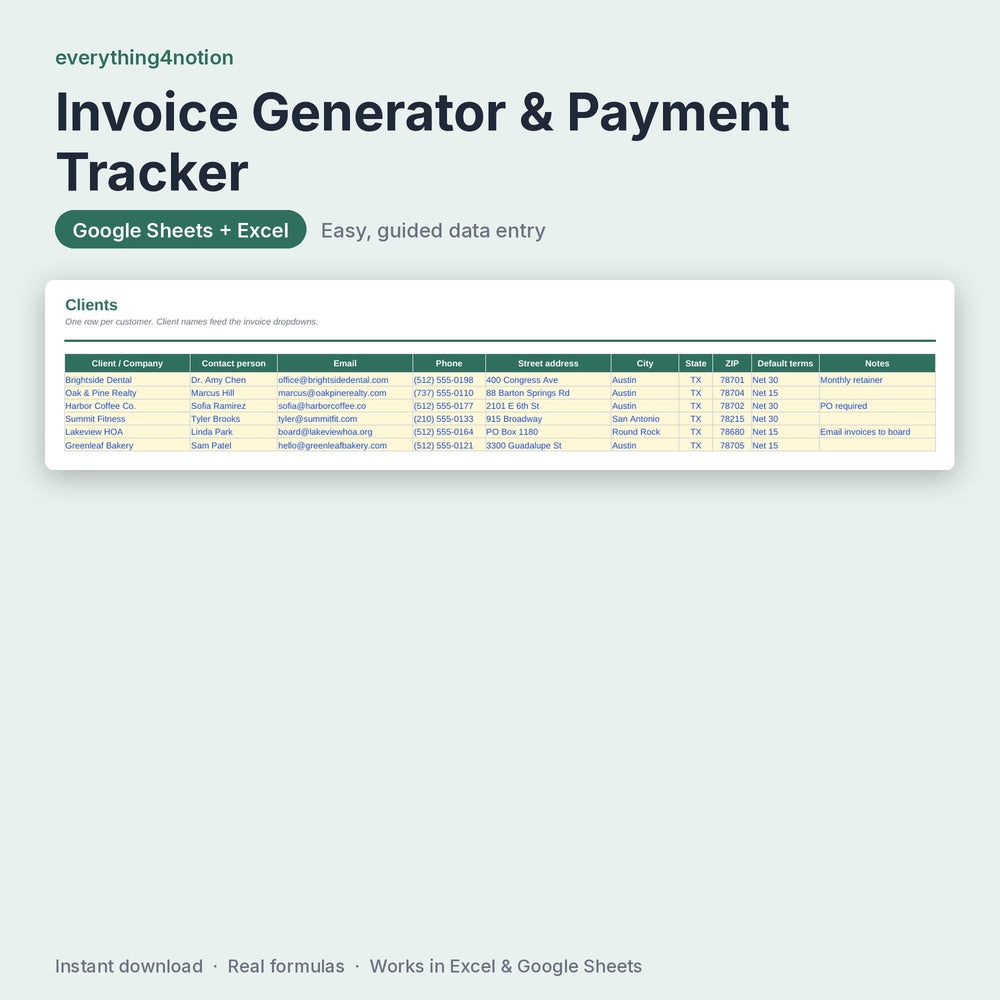 Invoice Template Excel – inside the template
