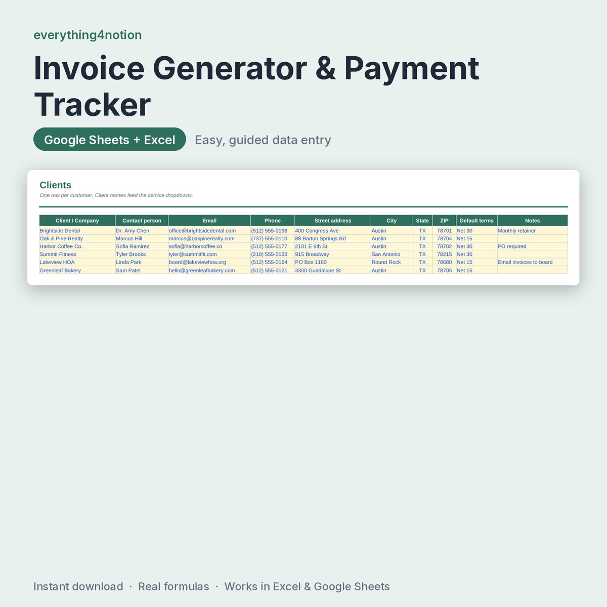 Invoice Template Excel – inside the template