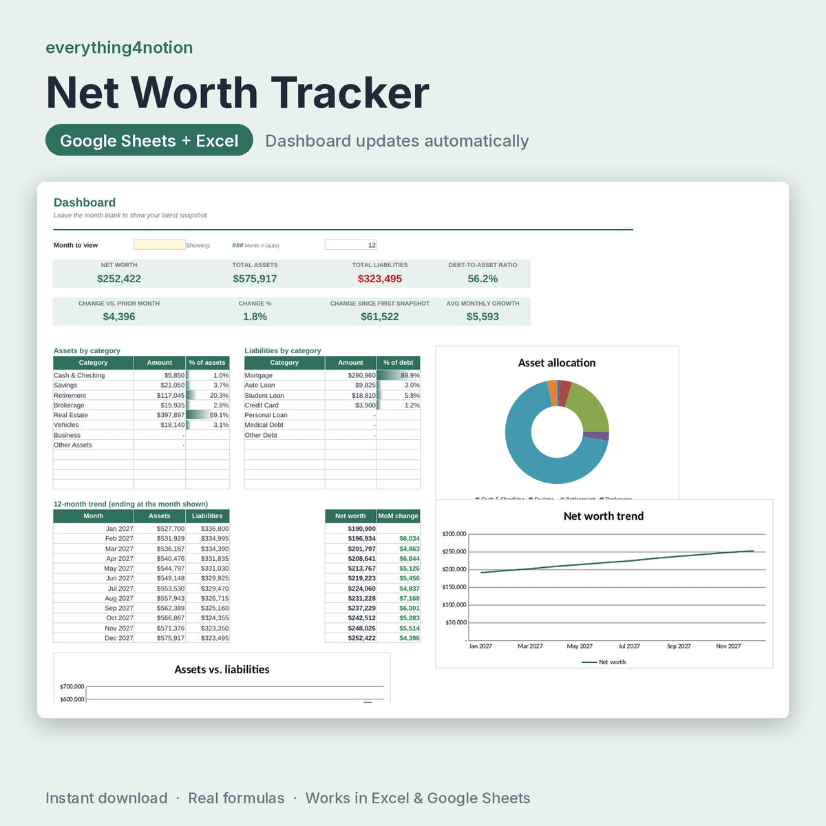 Net Worth Tracker Spreadsheet – preview