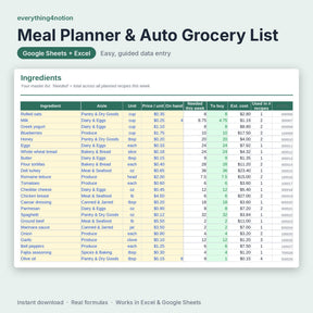 Meal Planner Spreadsheet – inside the template