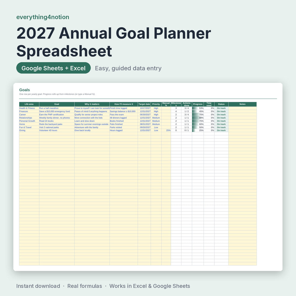 2027 Planner Spreadsheet – inside the template