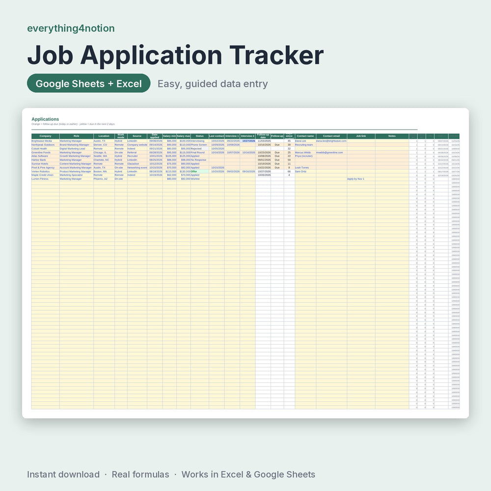 Job Application Tracker – inside the template