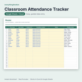 Attendance Tracker Spreadsheet – inside the template