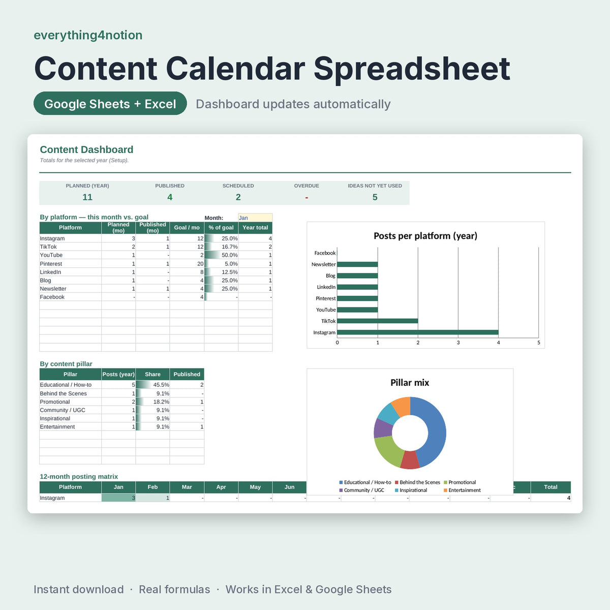 Content Calendar Spreadsheet – preview