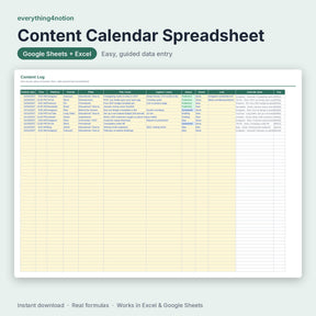 Content Calendar Spreadsheet – inside the template