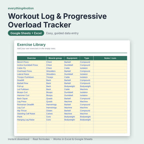 Workout Tracker Spreadsheet – inside the template