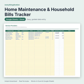 Home Maintenance Tracker – inside the template