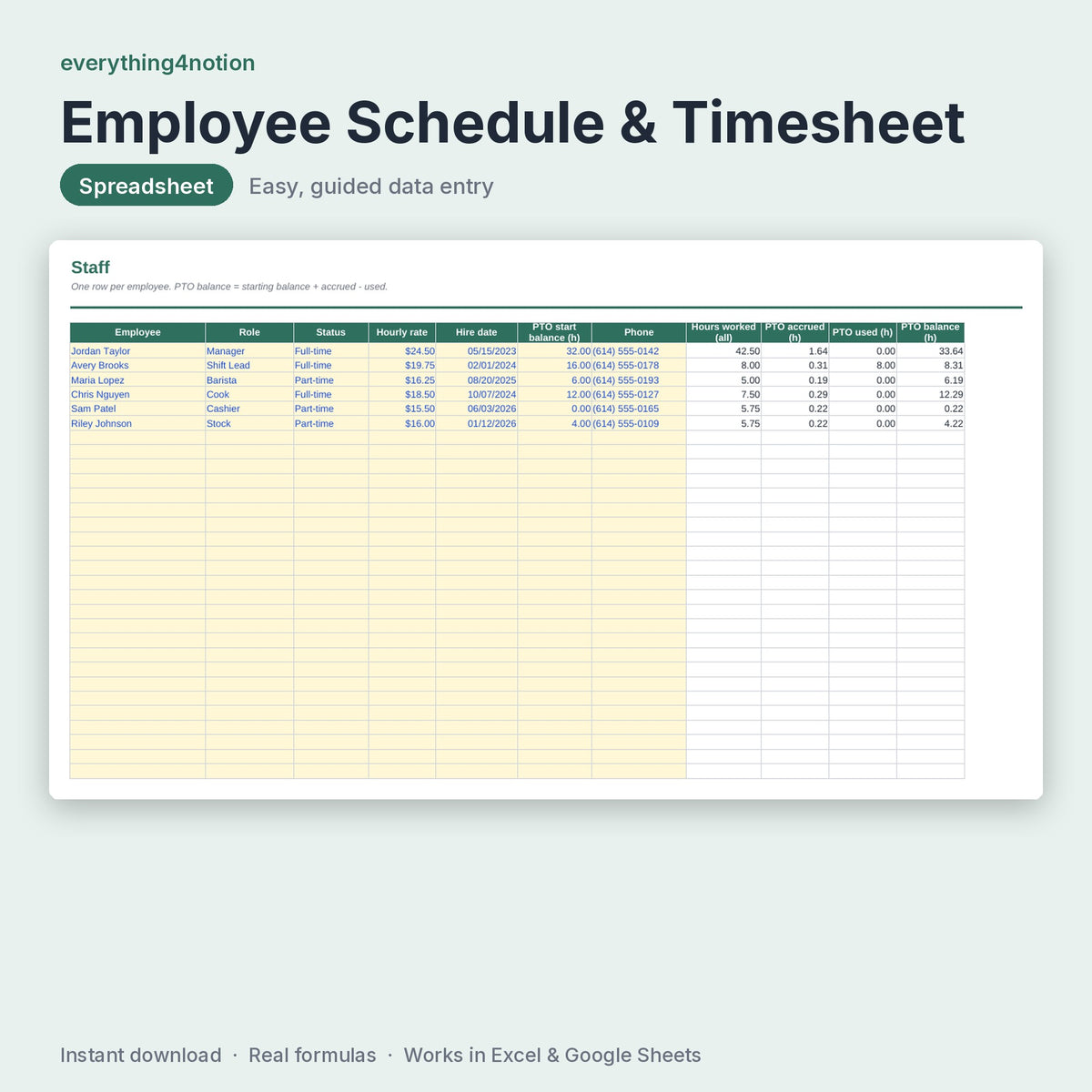 Employee Schedule & Timesheet - what's inside