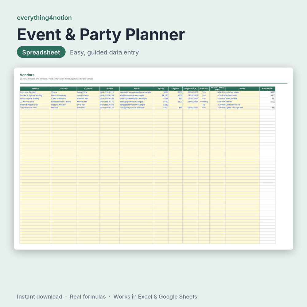 Event & Party Planner - what's inside