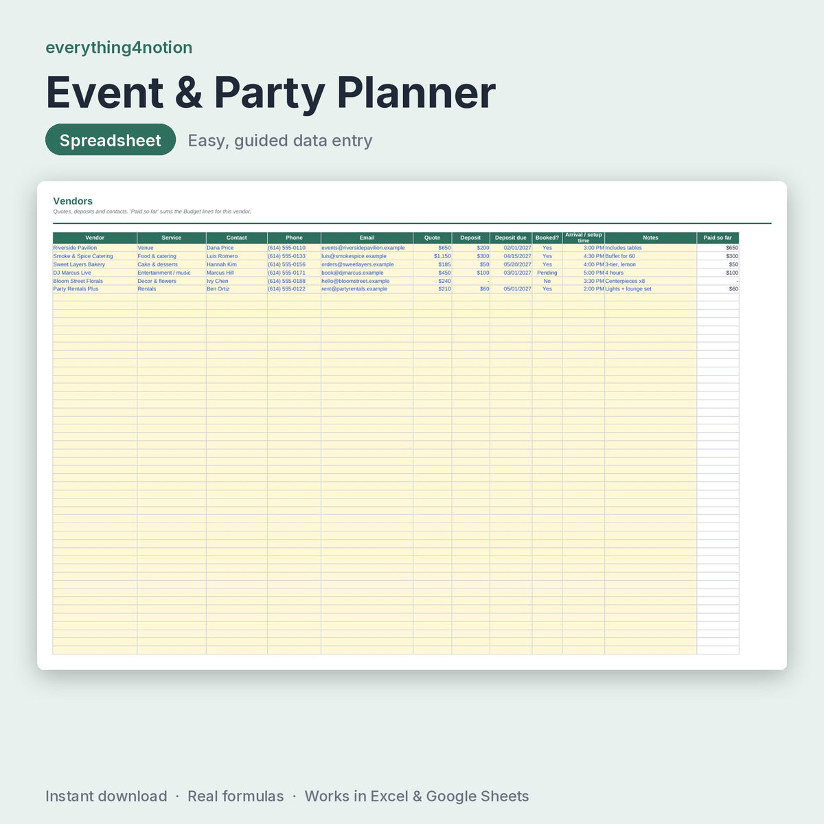 Event & Party Planner - what's inside
